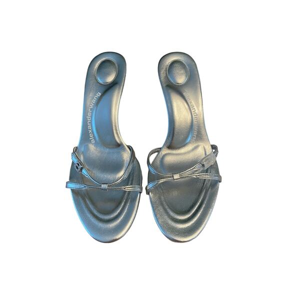 Alexander Wang Lucienne 65 Strappy Slide Sandals Leather Metallic Silver 36.5 - Picture 8 of 14